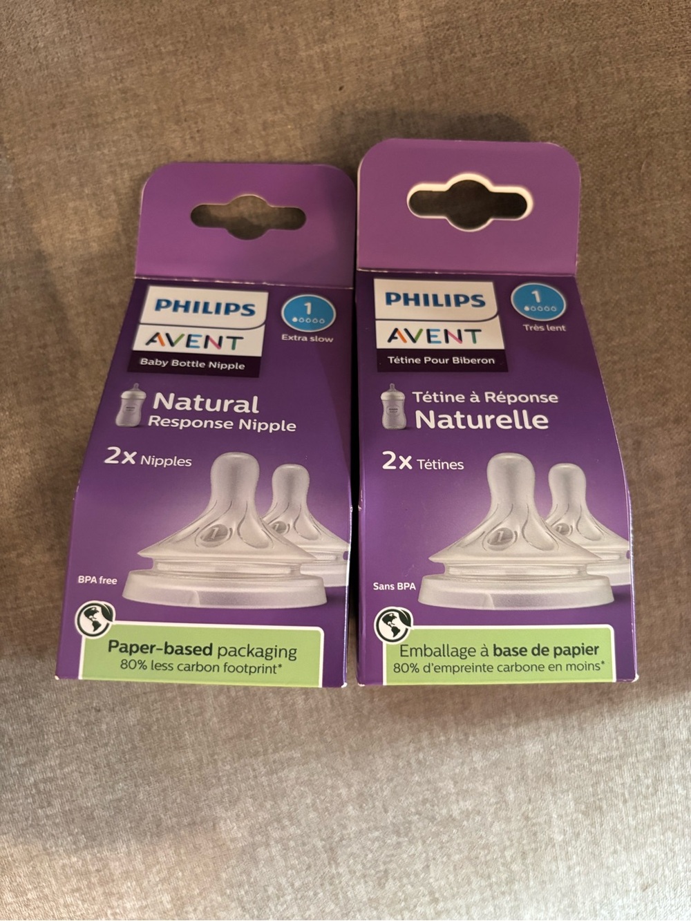 NWOT Philips Avent Natural Response Baby Bottle Nipples - Extra Slow (2- 2-Pack)